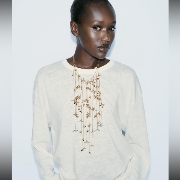 Zara cascade doble rows waterfall gold flowers necklace - Picture 4 of 5